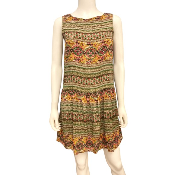 Anthropologie Dresses & Skirts - Hemant & Nandita Silk Beaded Drop Waist Mini Dress sz 2 Embroidery Anthropologie